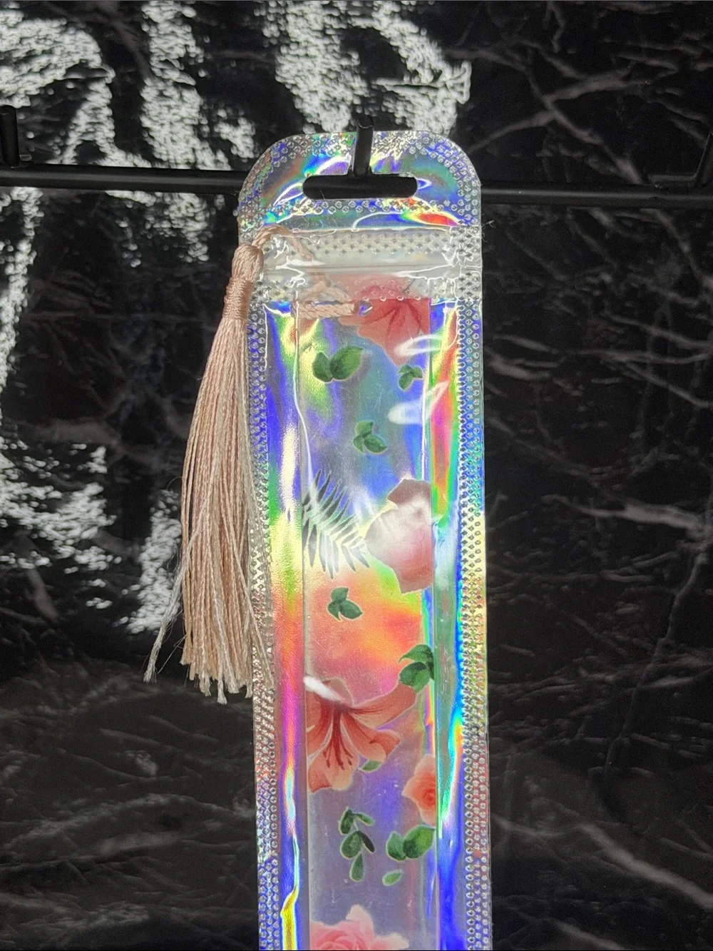 Pink Floral Bookmark with Pink Tassel